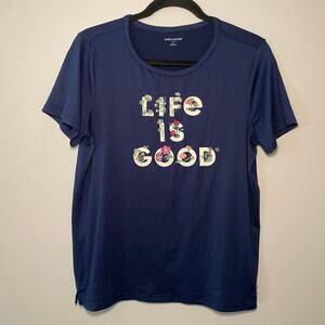 Life Is Good Navy Blue Floral Sleep Shirt Tee Stretchy Pajama Women's size Small